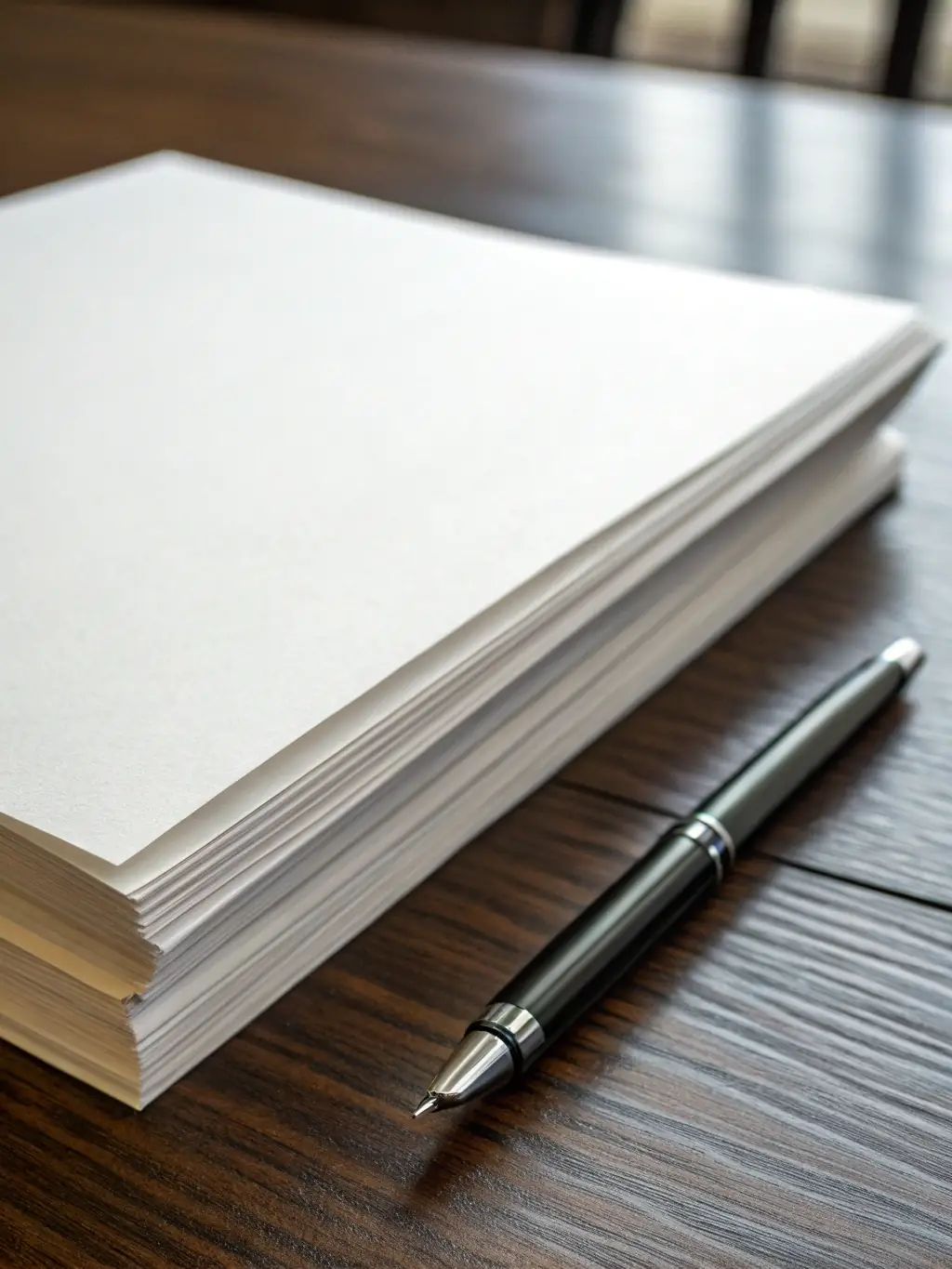 A stack of pristine, bright white printing paper with a document featuring crisp text and vivid images placed on top, emphasizing the paper's quality.
